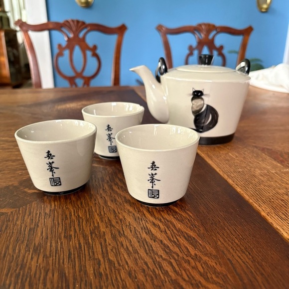 Vintage Siamese Cat Teapot with 3 Matching Cups - Picture 2 of 5